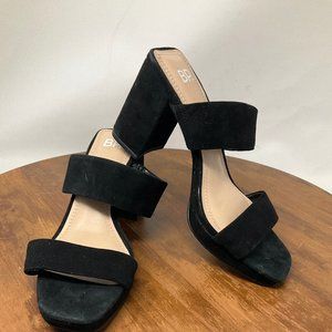 BP Women's Karly Lea Black Slip On Suede Platform Block Heel Sandals Size 6
